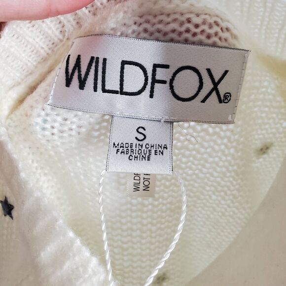 NEW WILDFOX ivory sweater cream star & heart v-neck oversized sample S - Picture 5 of 8